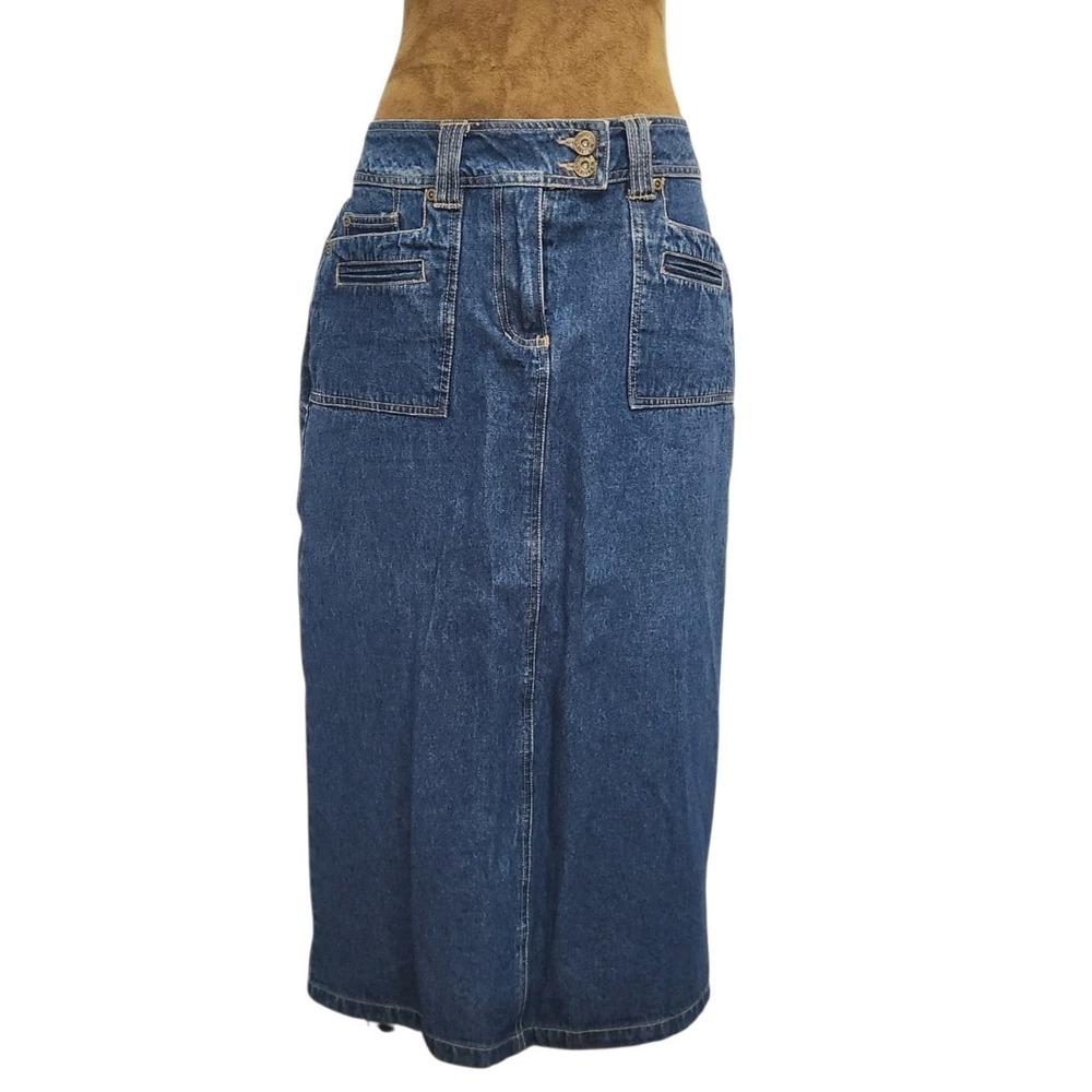 Christopher & Banks Denim Skirt Womens Size 6 Blue Maxi Straight Utility Pockets